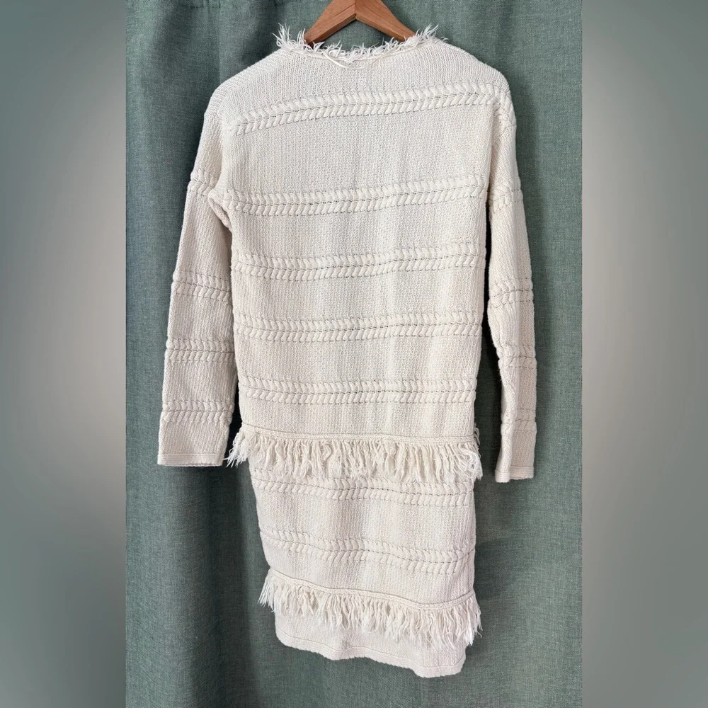 MANGO Long Tiered Fringed Knit Cardigan size 6 - Picture 2 of 4